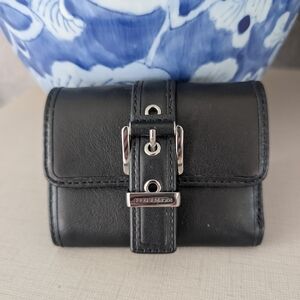 MK Black Leather Wallet with Silver Buckle